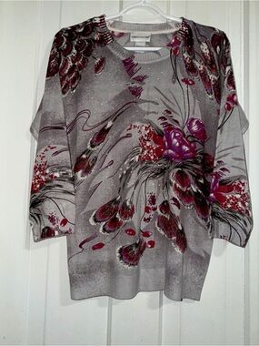 Women's size‎ medium Rebecca Malone Floral Print Sweater shirt top